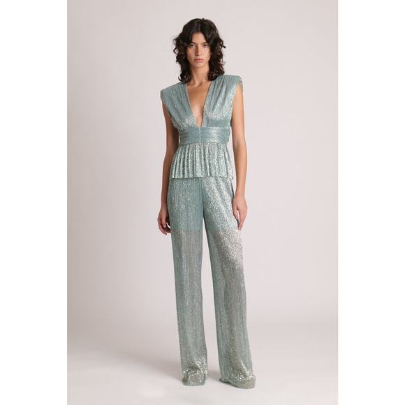 Revolve Sabrina Musayev NWT Sage Blue Metallic Mark Pants Size XS - Picture 1 of 10